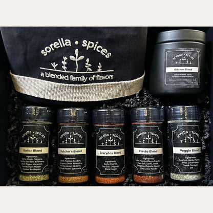 Sorella Spices All Blends + Candle + Apron, sorellaspices.com